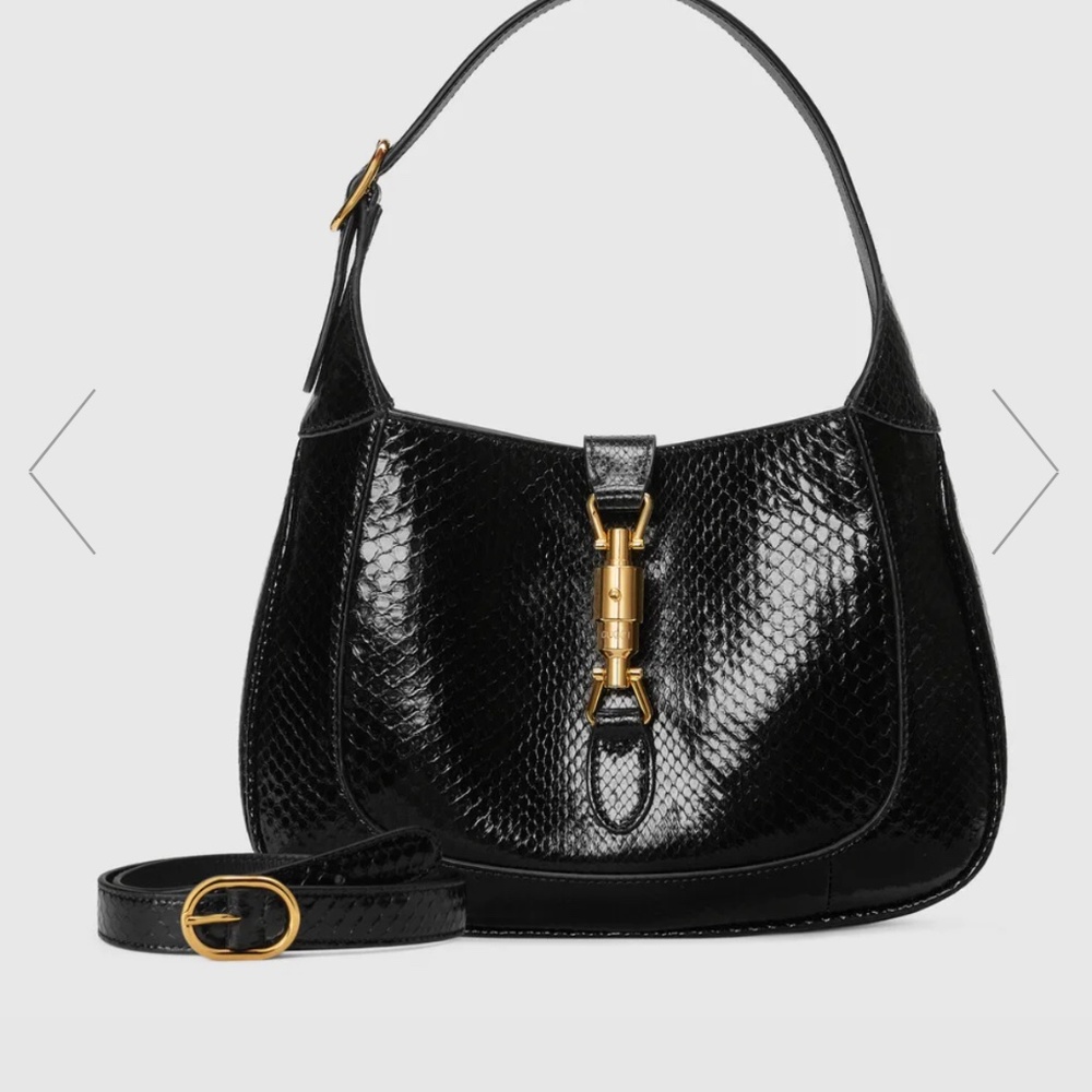 Gucci Jackie 1961’s emblematic Half-moon shaped handbag in Black Python. 2022